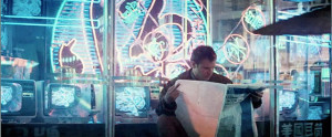 Scene from the movie "Blade Runner," featuring a newspaper.