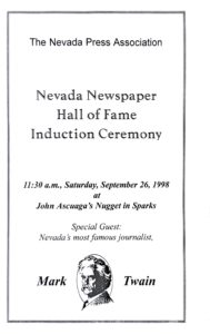 The program for the 1998 induction ceremony. Mark Twain wasn't really there.