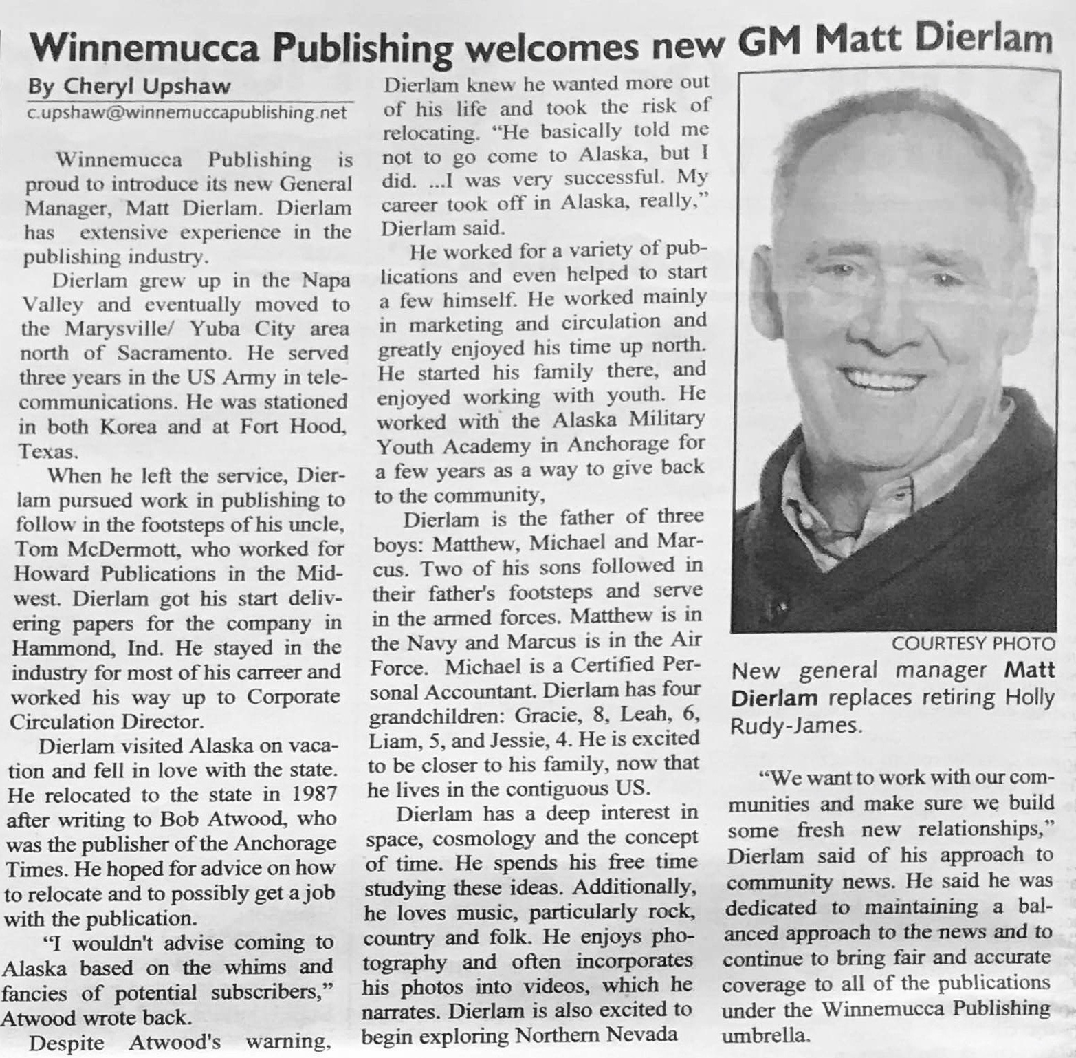 Winnemucca Publishing has new general manager Nevada Press Association